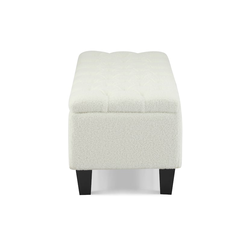End of Bed Upholstered Ottoman Bench with Storage, Rubber Wood Legs