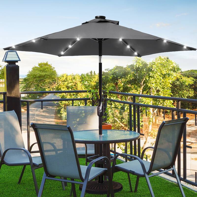 BONOSUKI 7.5ft LED Patio Umbrella Table Umbrellas,with Tilt and Crank - Anthracite