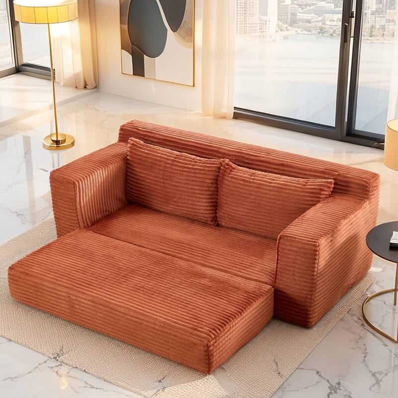Minimalist Loveseat Sofa Bed with Steel Frame, 2-Seater Settee with Square Armrests for Living Room Apartment