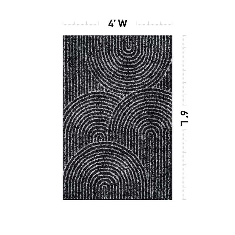 Circles Arch Shag Rug - Durable & Soft for High-Traffic Areas - Anthracite Dark Gray - Kid Friendly