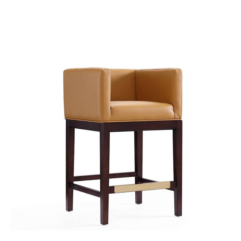 Manhattan Comfort Kingsley Dark Walnut Wood Counter Height Bar Stool - Camel