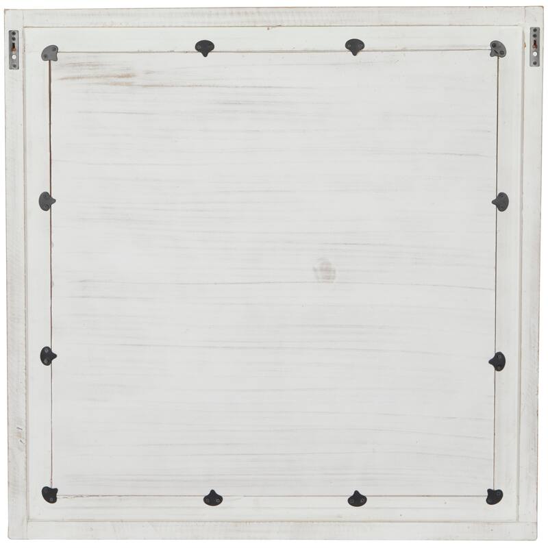 Cream Mango Wood Handmade Room Wall Mirror with Ribbed Edged Frame - 44"W, 44"H