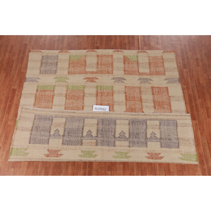 Hand Woven Oriental 100% Jute Carpet Southwestern Modern Beige & Ivories Kilim Area Rug - 9' 7'' X 8' 9''