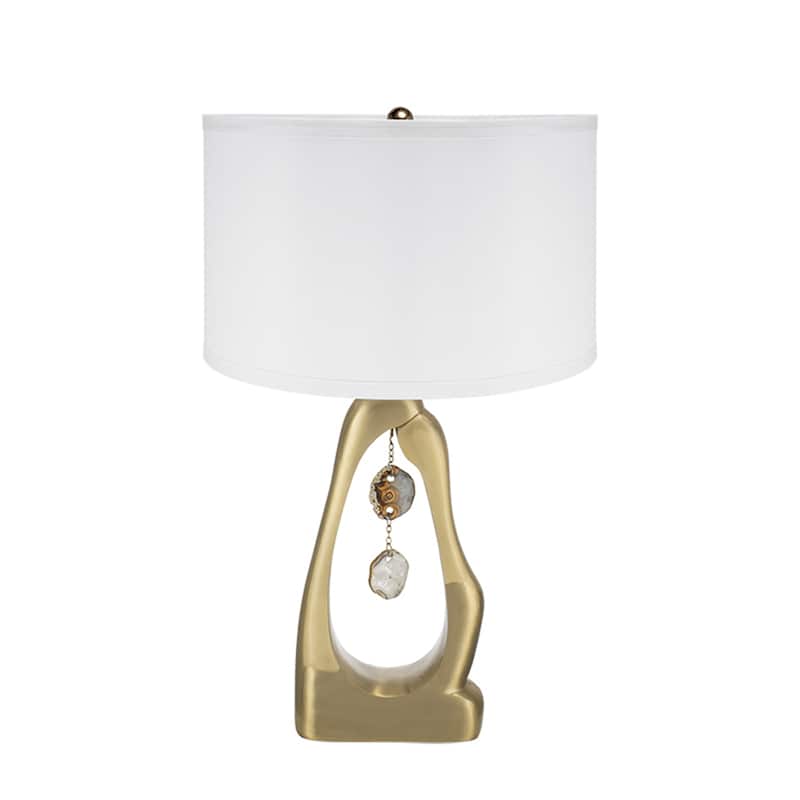 D16x27.5" Gold Geode Shaped Table Lamp with White Drum Shade