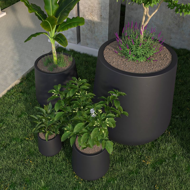Orchid 4-Piece Round Modern Fiberstone and MgO Clay Decorative Planter Pot Set for Living Room Office Home Patio Porch Decor