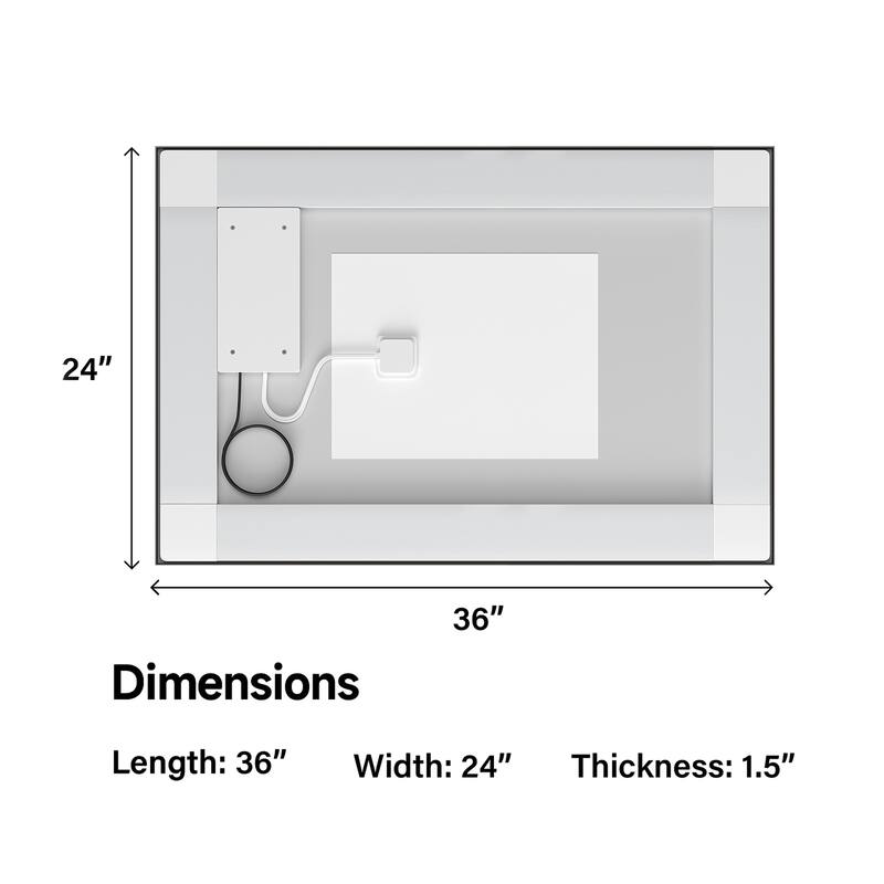 Topcraft Black Framed Tempered Glass Mirror with Dual LED Strip Lighting