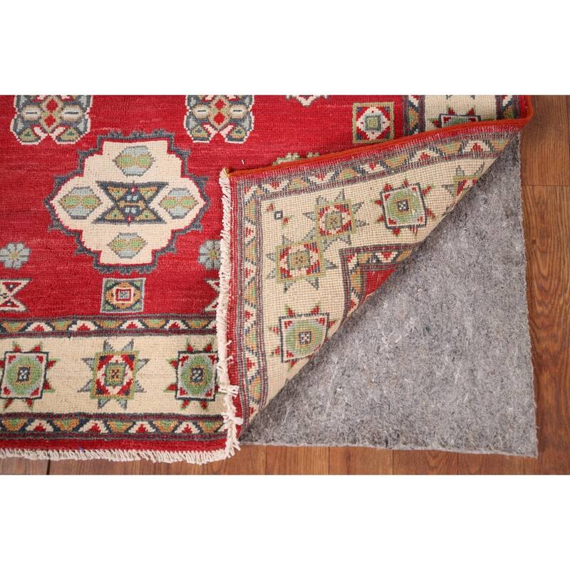 Geometric Red Kazak Accent Rug Hand-Knotted Bedroom Wool Carpet - 3'10" x 5'10"