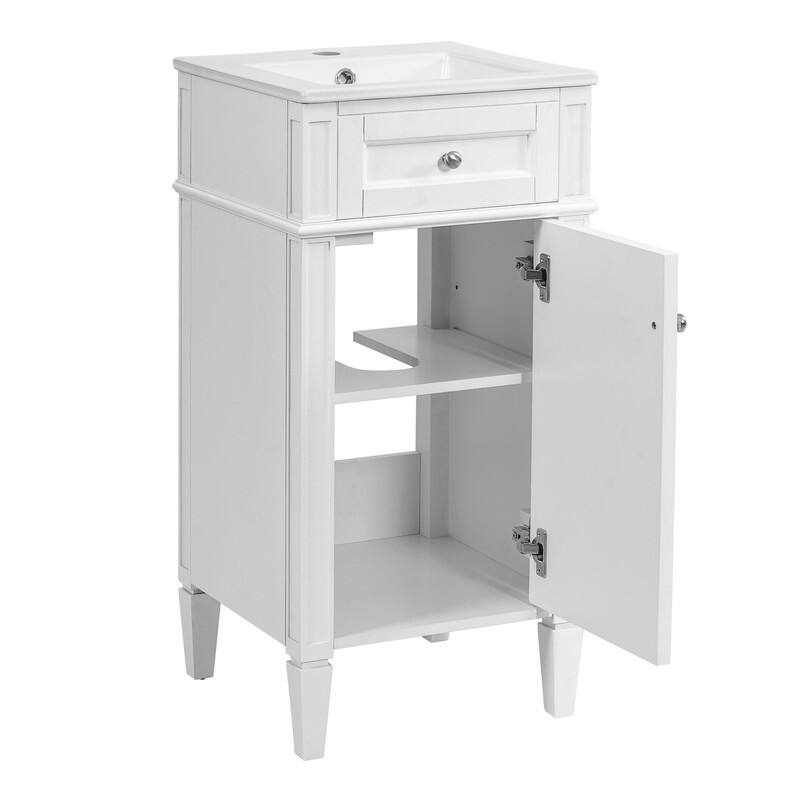 16" Bathroom Vanity with Ceramic Sink, Soft-Close Door & Adjustable Shelf