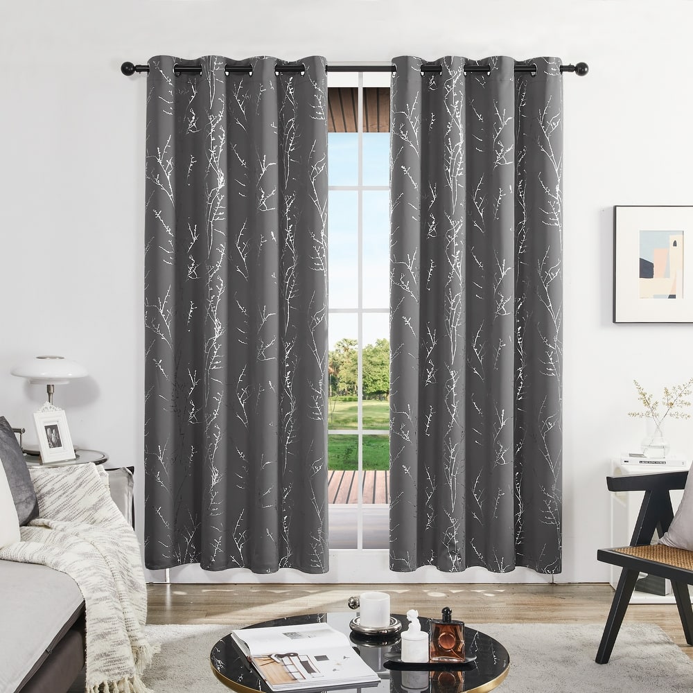 Deconovo Blackout Silver Tree Twigs Curtains(2 Panel)