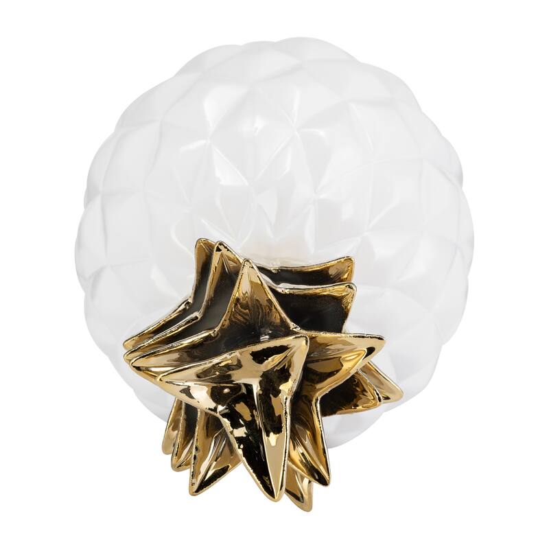 Stylish Ceramic Pineapple Statue Contemporary Tropical Decor White and Gold 13" Pineapple Decorative Table Accent