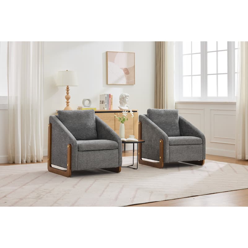 Chenille Armchair with Wooden Frame