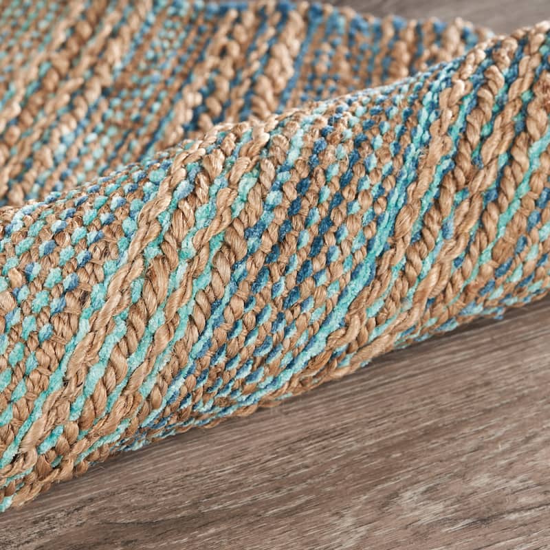 Sevita Organic Jute Geometric Area Rug, Tan and Teal