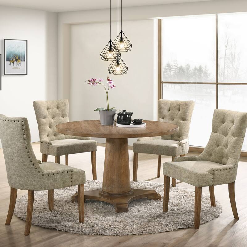 Orange and Weathered Oak Tufted Back Side Chairs (Set of 2)