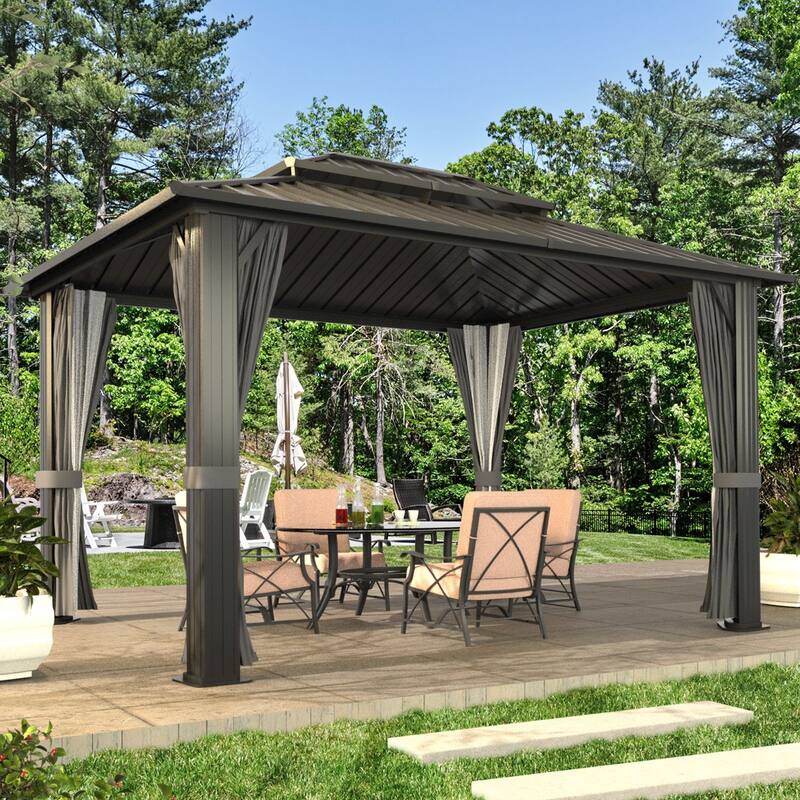 VEIKOUS Aluminum Double Hardtop Gazebo Pergola for Patio, Lawn, and Garden with Removable Netting
