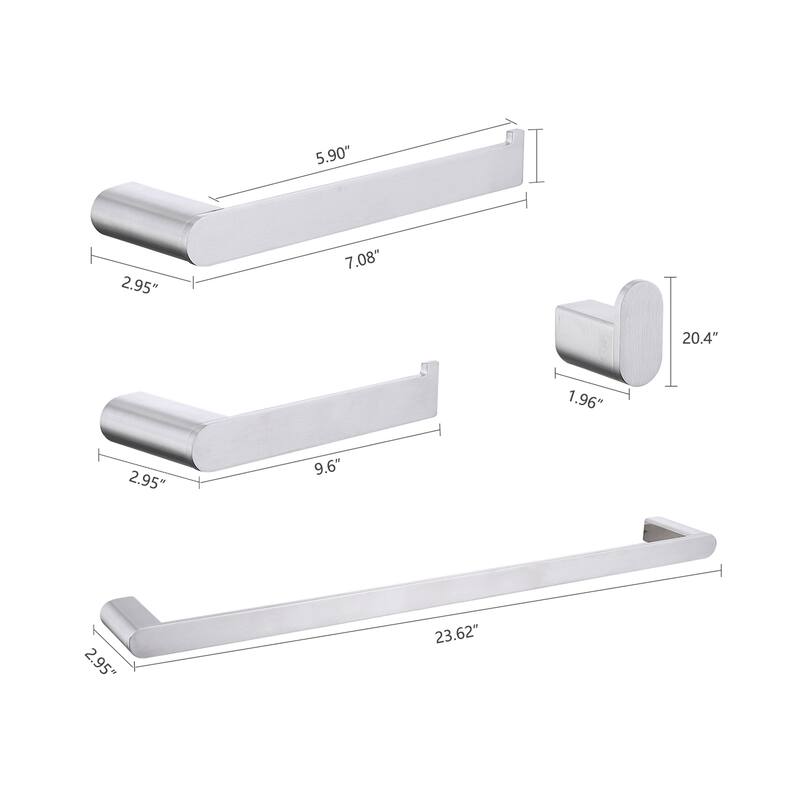 Topcraft Wall Mounted Stainless Steel Bathroom 4-Piece Hardware Accessory Set