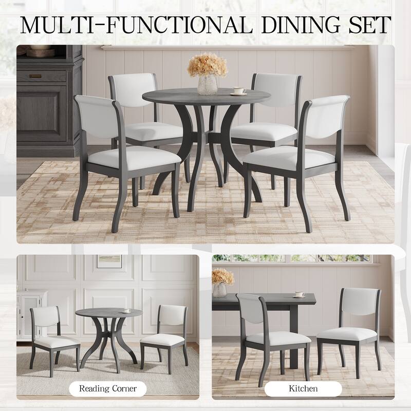 Breakfast Nook Round Dining Table Set with 2 Upholstered Side Chairs
