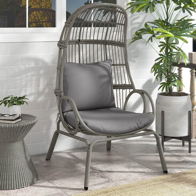 Moasis Outdoor Small Egg Chair Patio Wicker Basket Chair with Ottoman,Rocking Egg Chair,Swivel Egg Chair