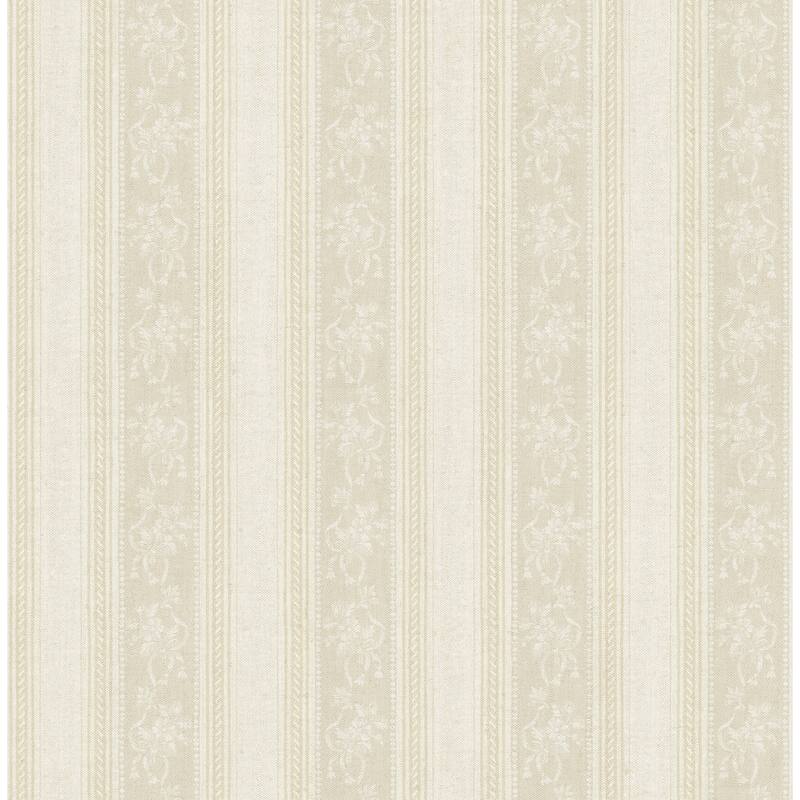 Seabrook Designs Donnington Floral Stripe Unpasted Wallpaper - 20.5 in. W x 33 ft. L - Metallic Eggshell & Tan