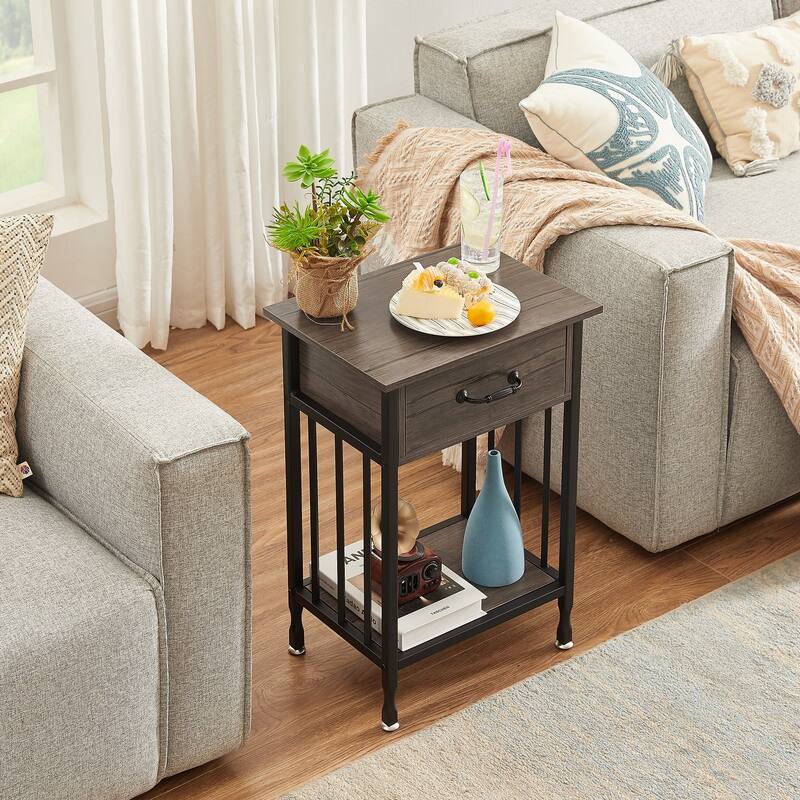 VECELO Modern Nightstand Set of 2 with Drawer and Storage Shelf