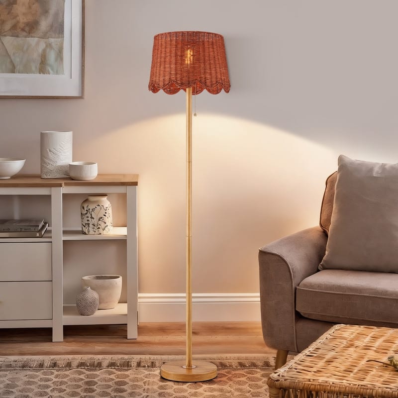 KAWOTI 62.5''H Rattan Floor Lamp with Pull Chain