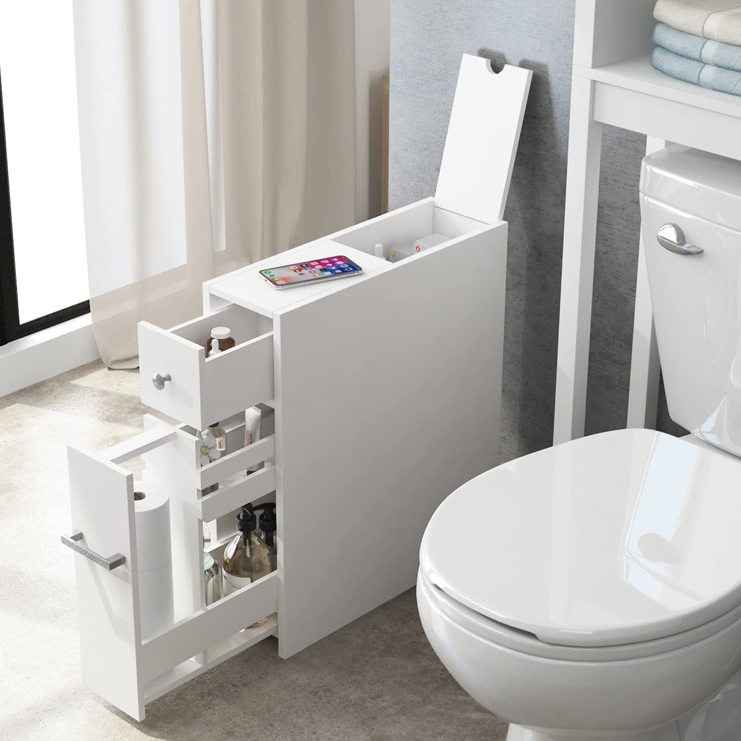Spirich Home Slim Bathroom Storage Cabinet, Free Standing Toilet Paper  Holder, Bathroom Cabinet Slide Out Drawer Storage - On Sale - Bed Bath &  Beyond - 33225414