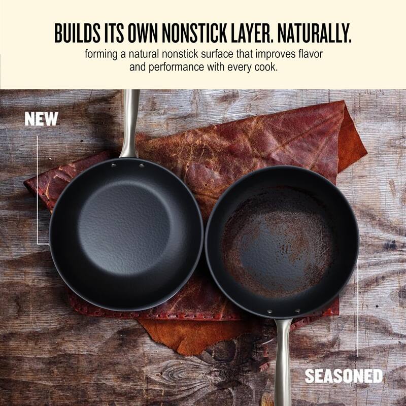 Alva Black Angus Pre-Seasoned Carbon Steel Frying Pan, Naturally Nonstick