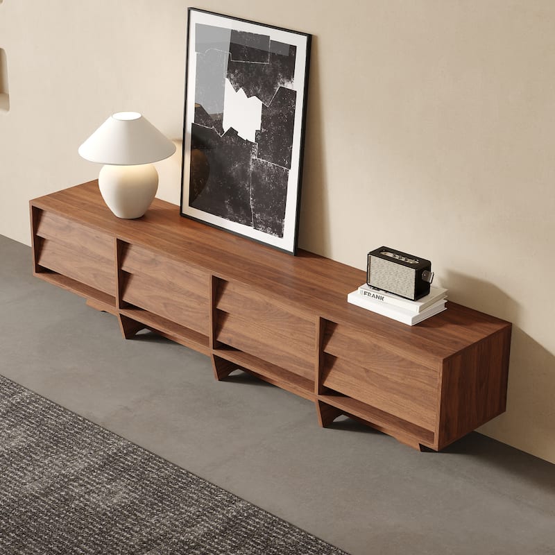 78.74" Mid Century TV Stands,Brown Wood Media Console with 8 Drawers