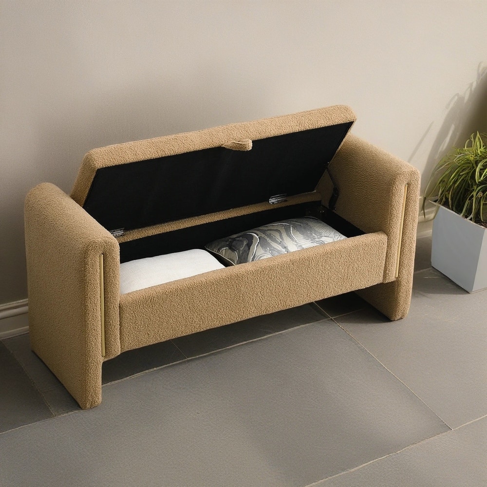 Christopher Knight Home - Athena Modern Teddy Fabric Bed-End Storage Bench with Arms