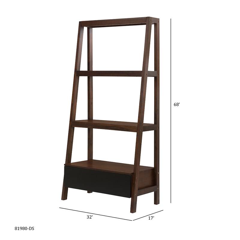 Casual Solid Wood Frame Ladder Book Display Shelf with 1 Drawer