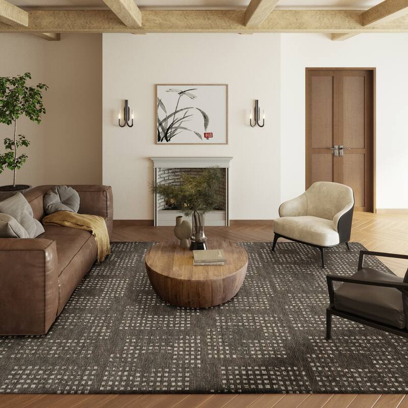 Indoor/ Outdoor Eleanor Modern Houndstooth Washable Rug - 8' x 10' - Brown