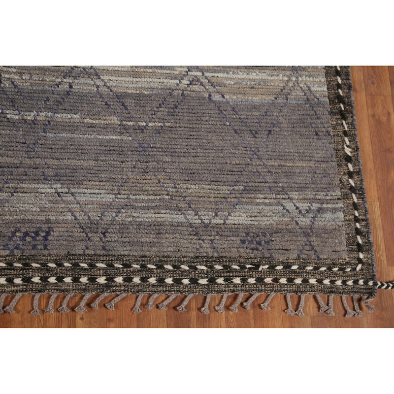 All-Over Trellis Moroccan Abstract Area Rug Hand-Knotted Wool Carpet - 9'1"x 13'4"