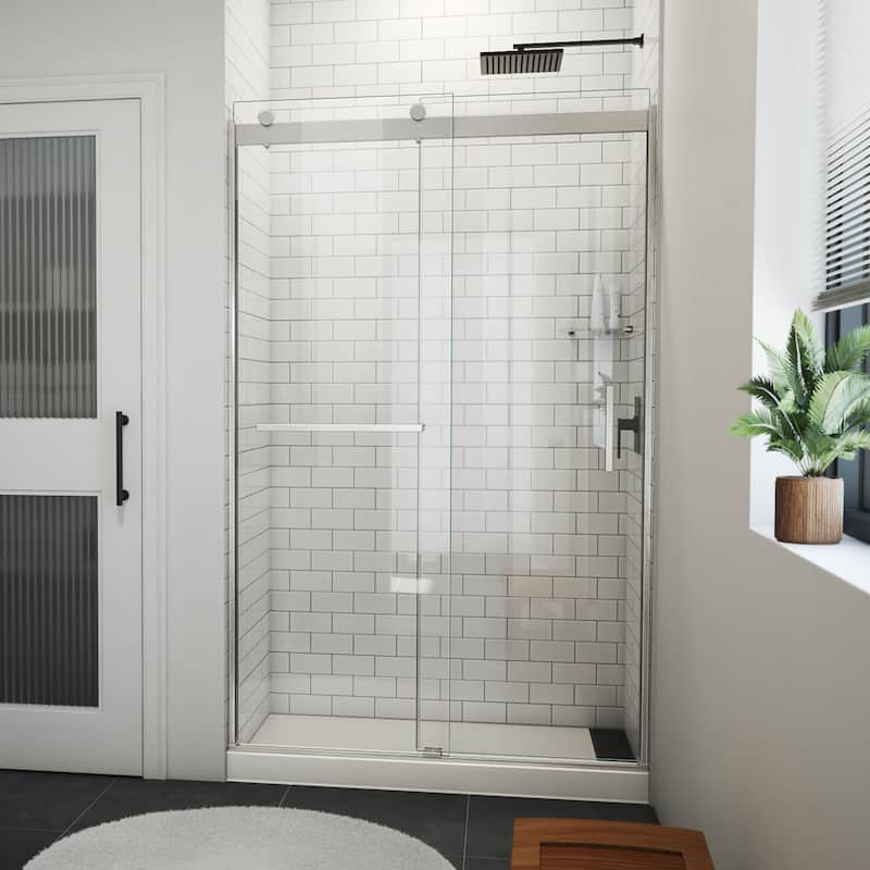 DreamLine Sapphire-V 44 - 48 in. W x 76 in. H Bypass Shower Door in Brushed Nickel and Clear Glass