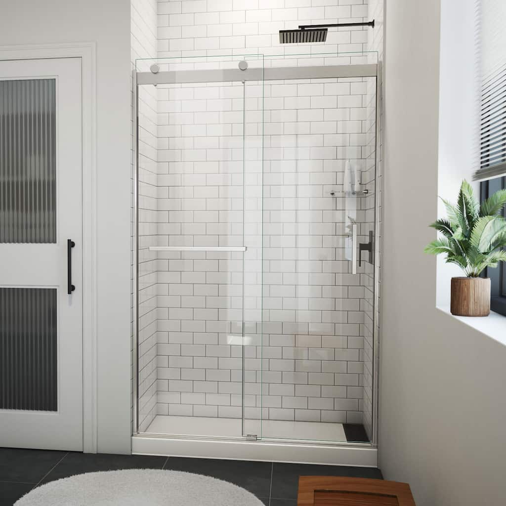 DreamLine Sapphire-V 44 - 48 in. W x 76 in. H Bypass Shower Door in Brushed Nickel and Clear Glass
