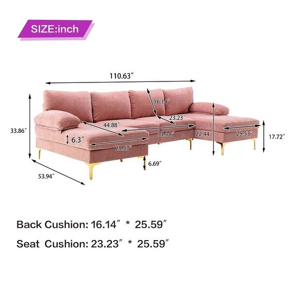 Large UShape Sectional Sofa, Double Chaise Lounge Couch Bed Bath