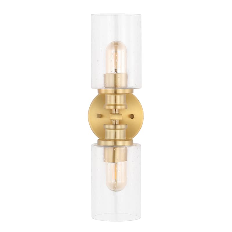 Jules Edison 16.5" Cylinder 2-Light Iron/Seeded Glass Farmhouse Contemporary LED Wall Sconce, Black by JONATHAN Y - One