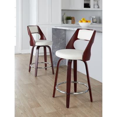 Carson Carrington Visby 24" Fixed-Height Counter Stool with Bent Wood Legs & Round Footrest (Set of 2)