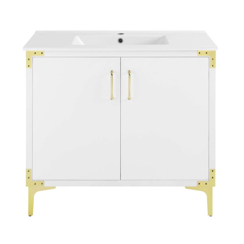 Swiss Madison SM-BV320 Voltaire 36" Free Standing Single Basin Vanity - White / Gold Accent