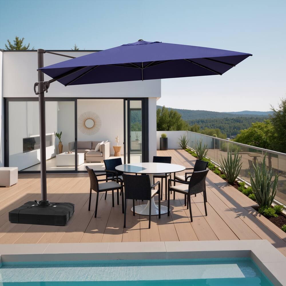9 x 11 ft Patio Cantilever Offset Umbrella 360-degree Rotation with Base