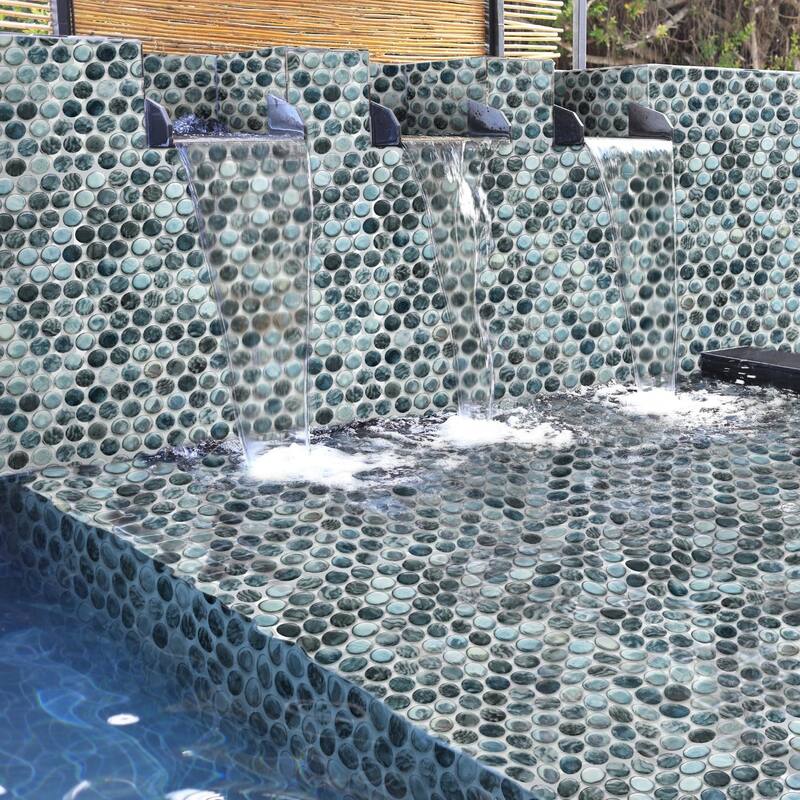 The Tile Life Eterna Penny 12x12 Grey Round Glass Mosaic Floor, Wall & Backsplash Tile