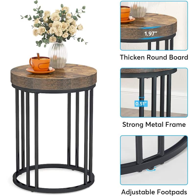 Round Side Table End Table, Modern Nightstand for Living Room Bedroom