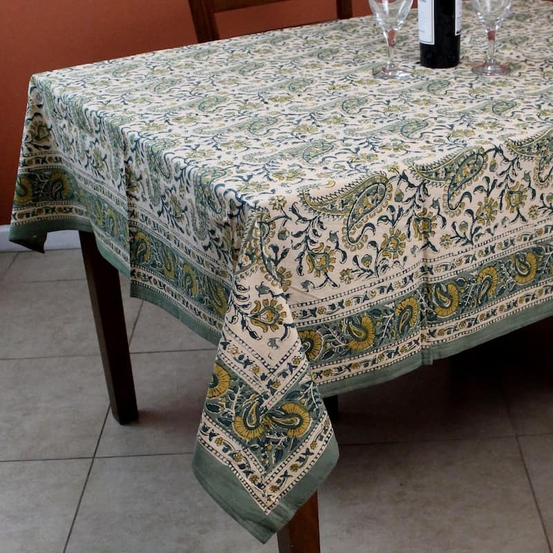 Block Print Cotton Divine Floral Paisley Table Linen Collection - 60 x 90 in