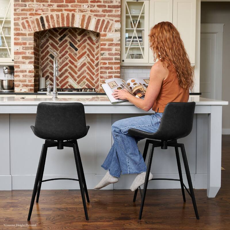 Maven Lane Victor Metal & Vegan Leather Kitchen Dining Stool