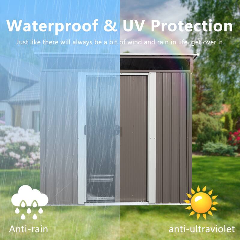 Rustproof Galvanized Steel Storage Shed Garden Shed with Sliding Lockable Doors & Tilted Roof Waterproof Tool Shed