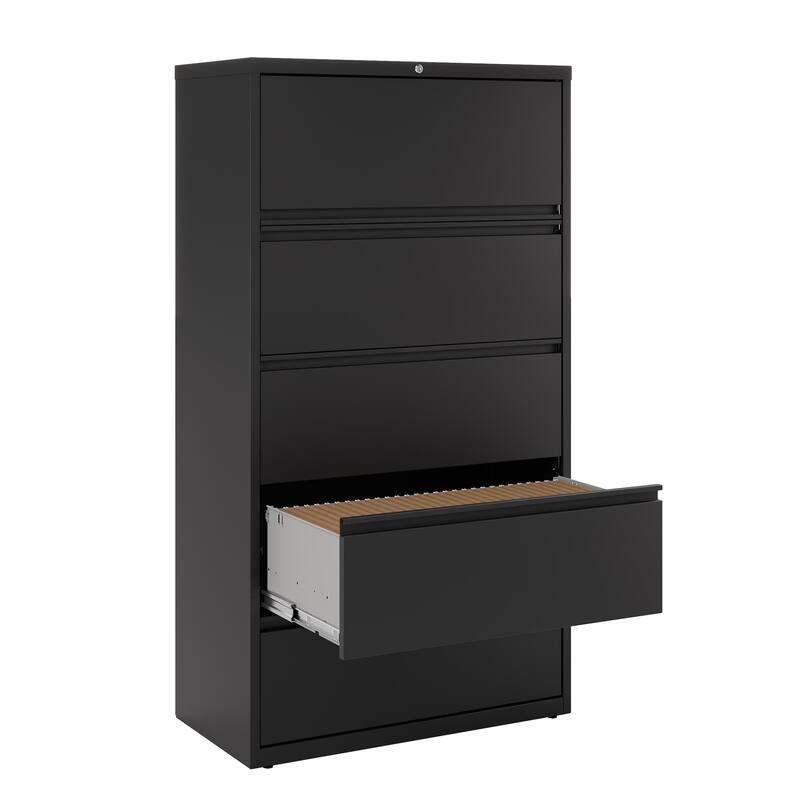 Hirsh 36-in Wide HL10000 Series 5 Drawer Lateral File Cabinet with Posting Shelf and Roll-Out Binder Storage, White