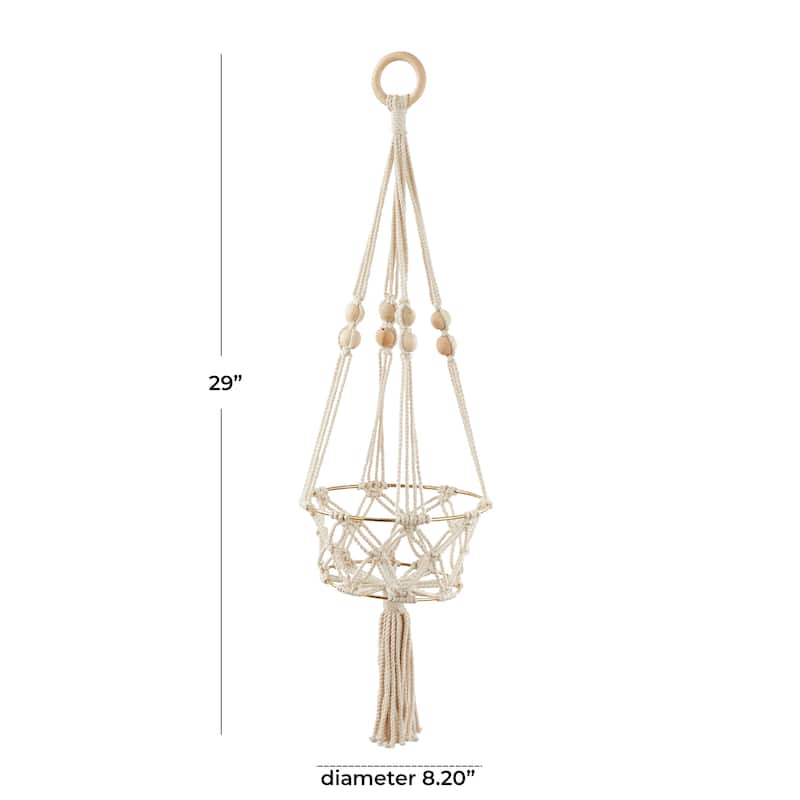 Intricately Handmade Fabric Hanging Macrame Wall Planter - Brown or White