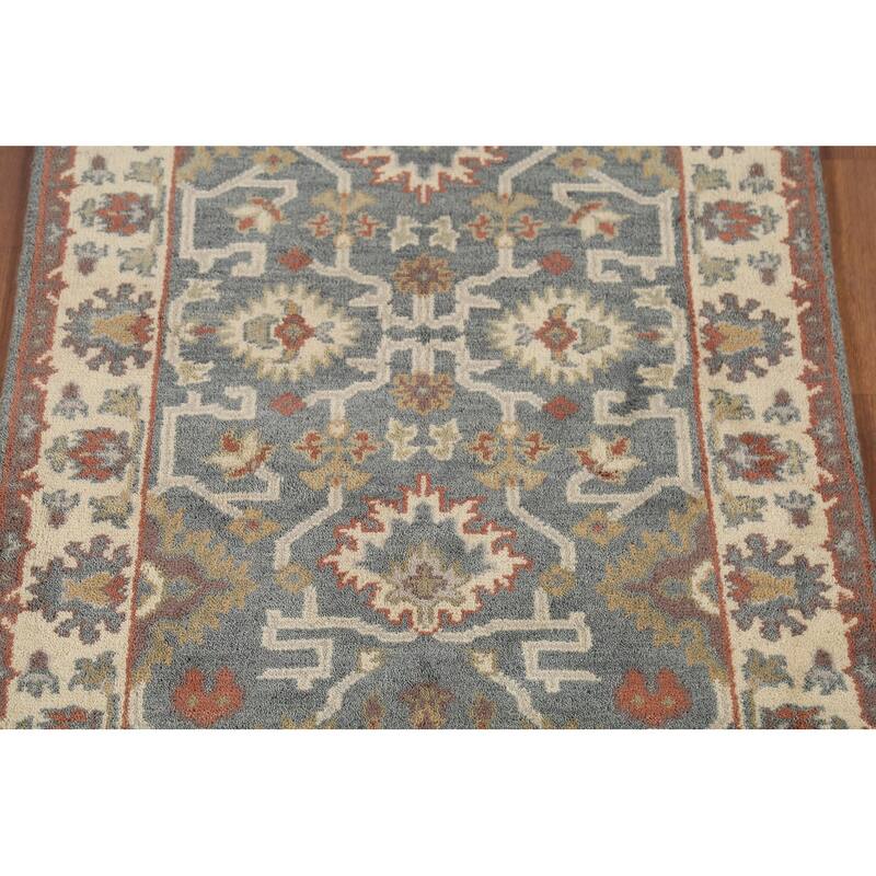 Gray Geometric Oushak Indian Accent Rug Hand-Knotted Wool Carpet - 3'1"x 5'4"