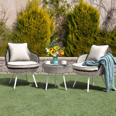 3-Piece Bistro Wicker Rattan Outdoor Sets With Cusions