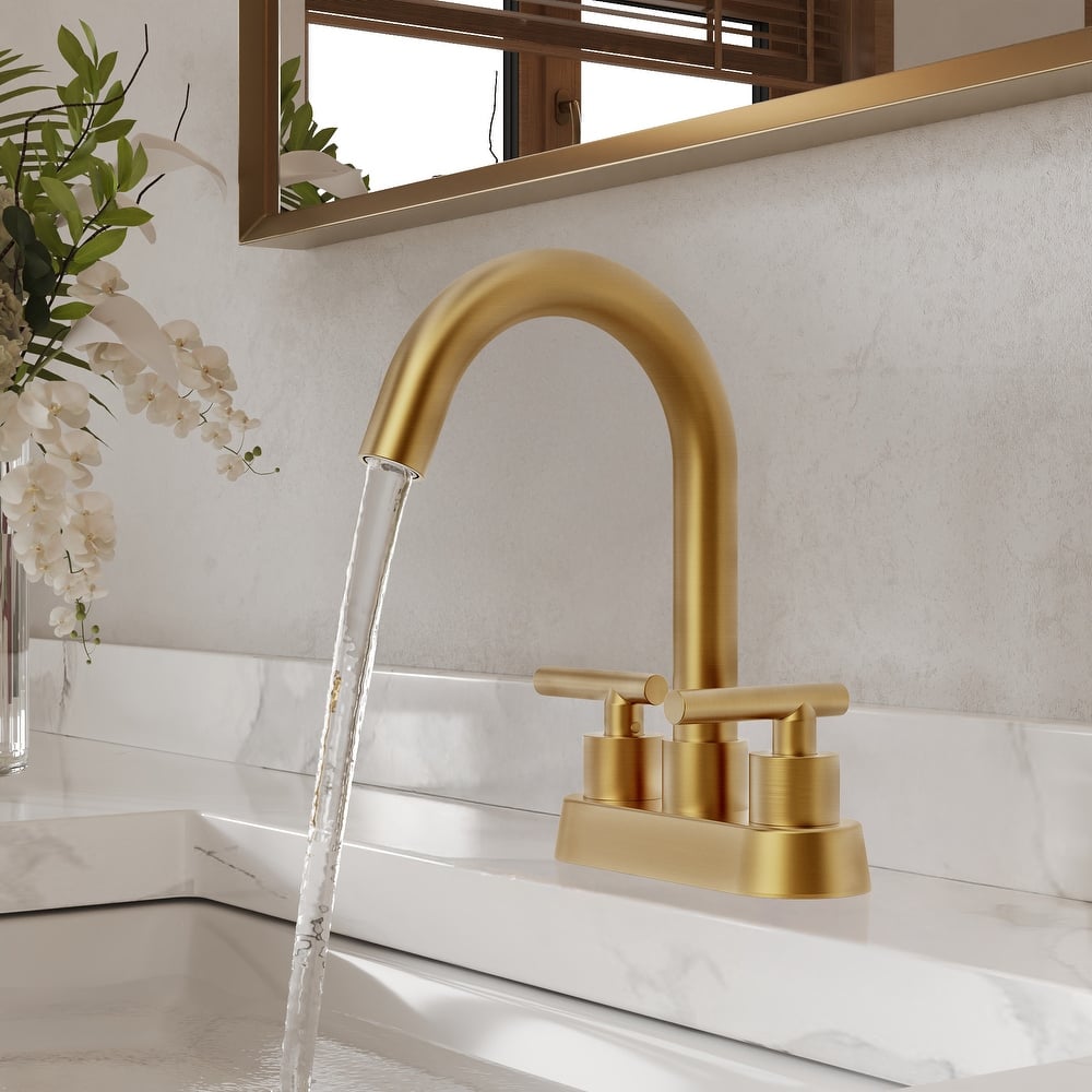 GRANDJOY 4" High Arc Centerset 2-Handle Bathroom Faucet