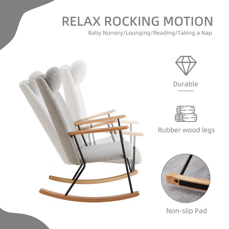 Teddy Fabric Rocking Chair with Adjustable Headrest