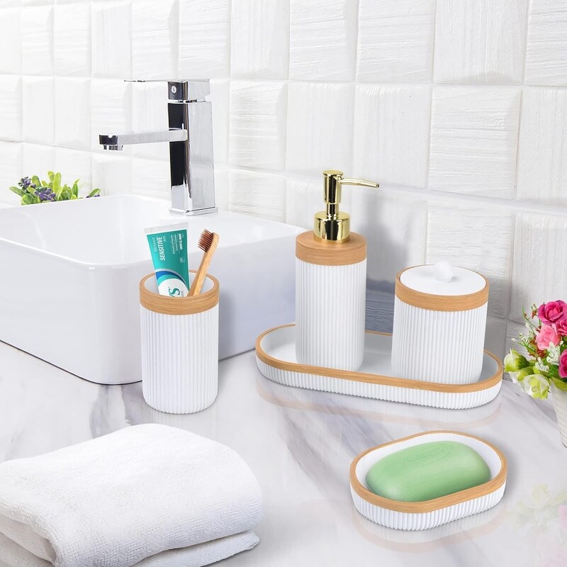 5pcs Luxury Bathroom Accessories Bathroom Set Toothbrush Holder Sanitizer  Bottle Soap Holder